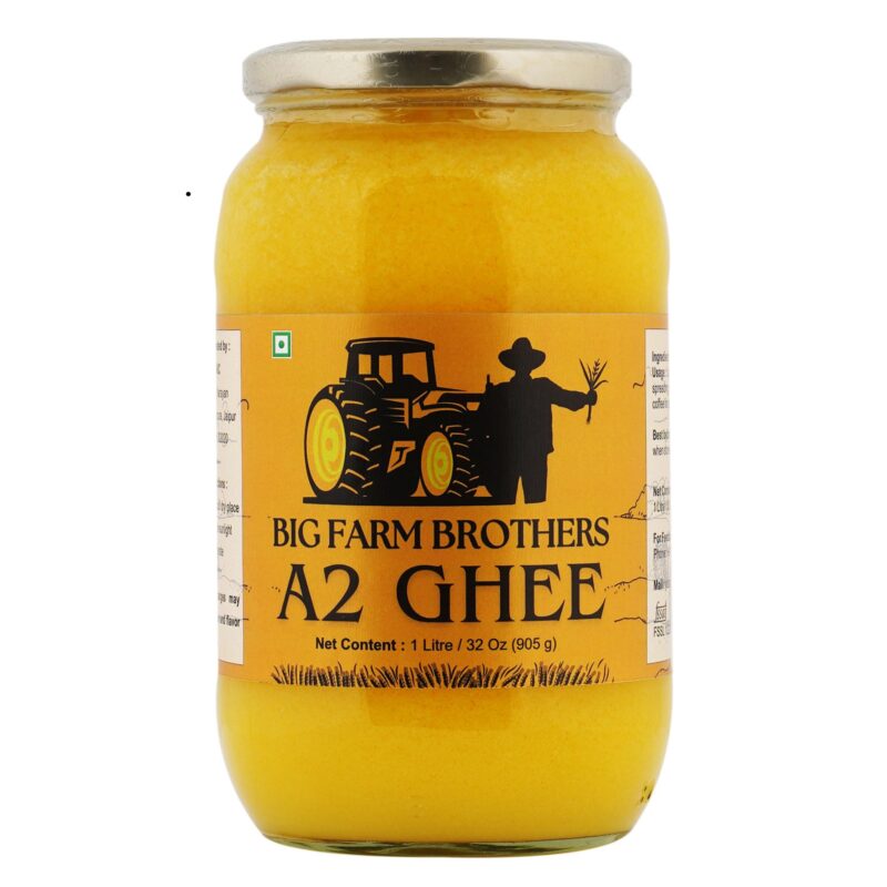 BIG FARM BROTHERS Premium A2 Gir Cow Cultured Ghee | Bilona Two Way Hand Churned | Gir Cow Ghee, Pure A2 Ghee, Natural & Healthy, Immunity Booster, Lactose and Gluten free | Glass Bottle (1 Litre)