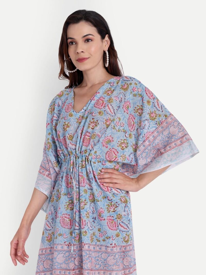 BOHEKANT Cotton Women Stylish Hand Block Print Short Length Kaftan, Night Wear, Loungewear, Night Dress, Casual Wear-02 (Free Size, Multi1) - Image 5
