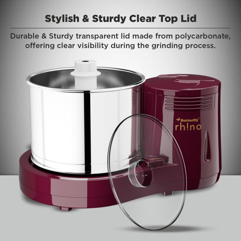 Butterfly Rhino 2 Litres Table-Top Wet Grinder | 150 Watts | Shockproof ABS Body | 4-way Grinding | Easy Clean & Maintenance | Stainless Steel Drum | 2 Years Manufacturer's Warranty | Cherry Red - Image 4