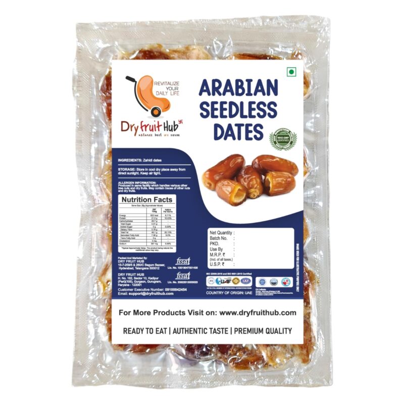 Dry Fruit Hub Seedless Dates 2kg,Pin Khajur,Dates Dry Fruits,Hygenically Vaccum Packed Arabian Seedless Dates