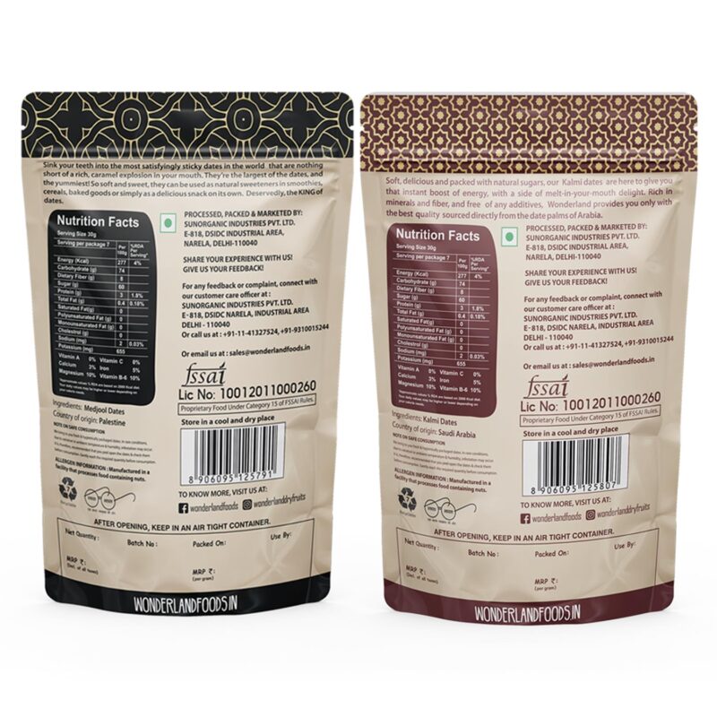 Wonderland Foods 400g (200g X 2) Kalmi (Safawi) And Medjool Dates Pouch | Dry Fruits Healthy & Nutritious Soft Khajoor | Khajur Rich In Iron, Fibre & Vitamins - Image 2