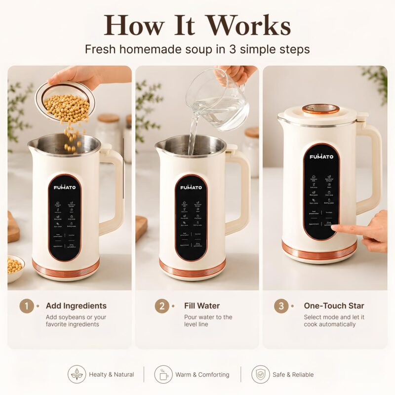 The Better Home Fumato 1.5L 800W Portable Soup Maker | Multipurpose Heating Blender with 8 Presets | 304 Stainless Steel Inner Body & Blades | Auto Shut-Off | 1-Year Warranty - Image 9