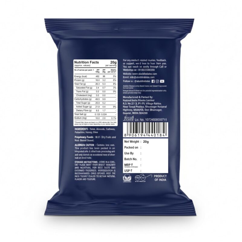 Aladdin Dates Dateable Bites 20g | Dry Fruit Bites | Made with Pure Ghee, Honey, Pista, Cashew & Almonds | No Added Sugar | Healthy Nutty Energy Snack | Gluten-Free & Preservative-Free - Image 2