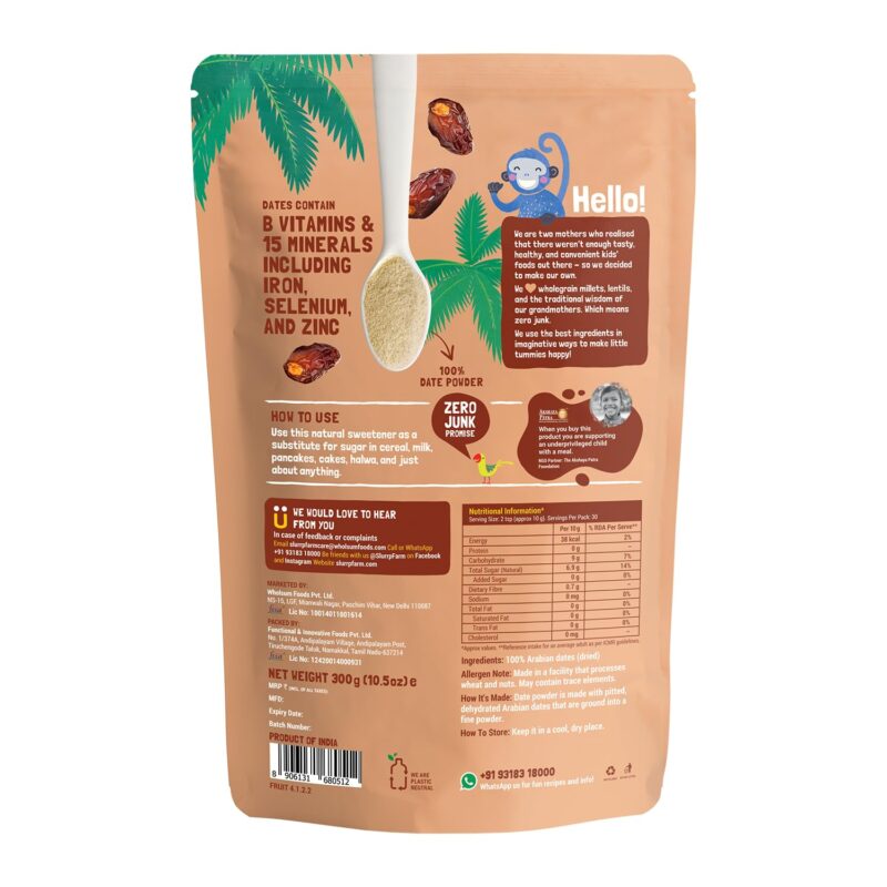 Slurrp Farm Seedless Arabian Date Powder | Kharik/Khajur Powder | 100% Natural Sweetener | No Preservatives, No Chemicals | Healthy Substitute for Refined Sugar | Dates Powder for Little Ones, 300g - Image 2
