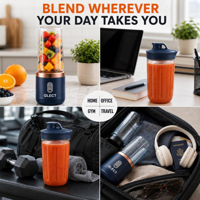 QLECT Portable Blender for Smoothies & Juices | 400ml Personal Juicer Mixer Grinder | 1500mAh USB Rechargeable Battery | 2 Jars | Stainless Steel Blades | ISI Certified | Made in India(Blue) - Image 7