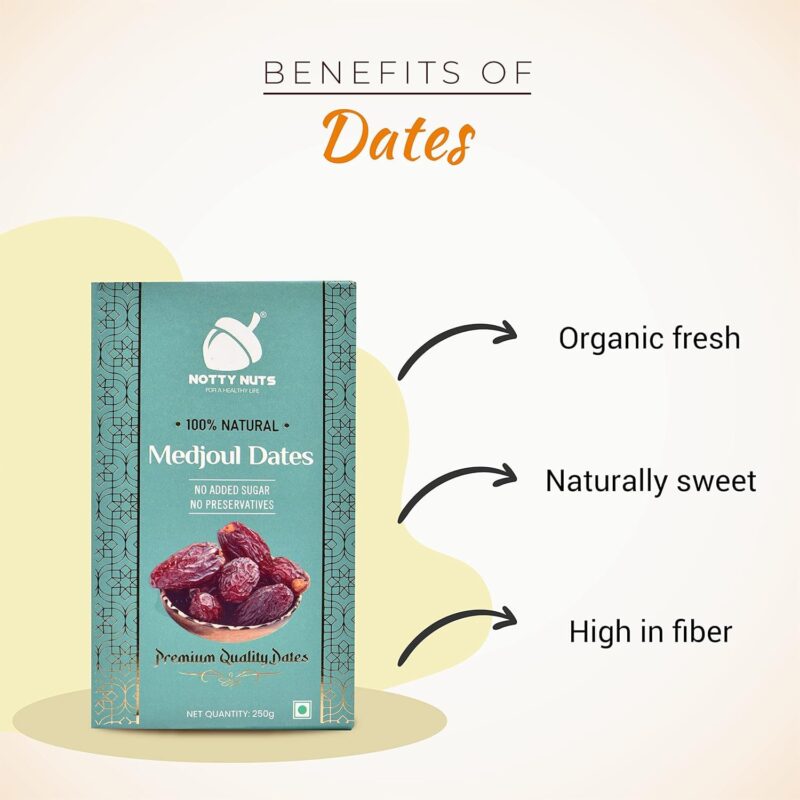Notty Nuts -FOR A HEALTHY LIFE Medjool/Medjoul Dates (1000 Gm) | Jumbo Size Khajur/Khajoor | No Artificial Colours| Premium Dates Dry Fruits(250 Gm * 4) - Image 8