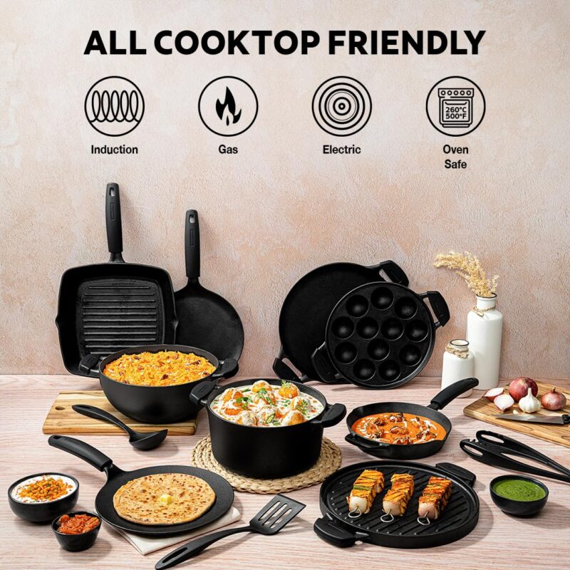 TRAMONTINA TITANEX 24cm Pre-Seasoned Cast Iron Dosa Tawa | Flat Surface with Raised Edges | for Dosa, Uttapam, Cheela, Paratha | Induction & Gas Compatible | Non-Slip Handle - Image 7