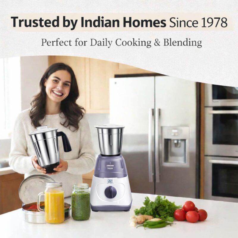 Kanchan Mixer Grinder 500 Watt with 3 Stainless Steel Jars (1.5 L Wet, 1 L Dry & Wet, 400ml Chutney Jar), Powerful Motor with Overload Safety, Adjustable Speed Control -2 Year Warranty (Tigor) - Image 3