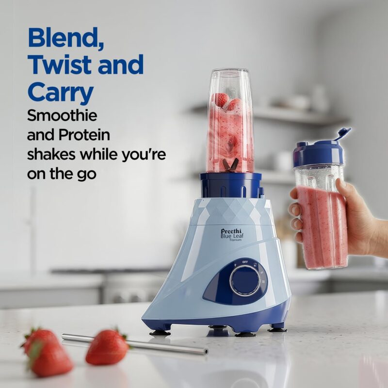 Preethi Blue Leaf Titanium 1000 Watts Mixer Grinder, 7 Jars (4 Stainless Steel Jars, Juicer, Blender), Superfine Grinding for Masalas, Chutneys and Batters, 2 Year Warranty, Lifelong Free Service,Blue - Image 6