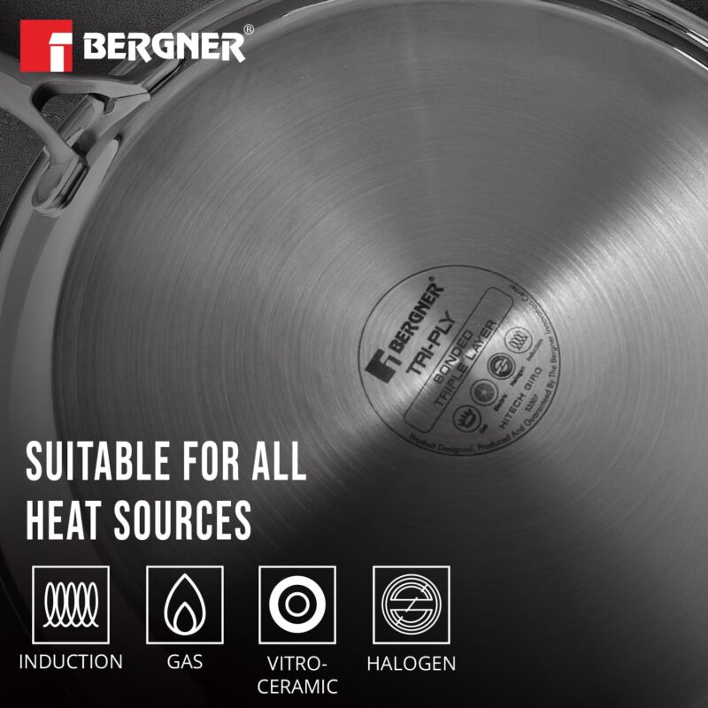 BERGNER Hi-Tech Giro Triply Stainless Steel 30cm Dosa Tawa, Honeycomb Mesh Non-Stick Coating, PFOA Free, Even Heat Distribution, Sturdy and Durable Stay Cool Handle - Induction and Gas Stove Ready - Image 6