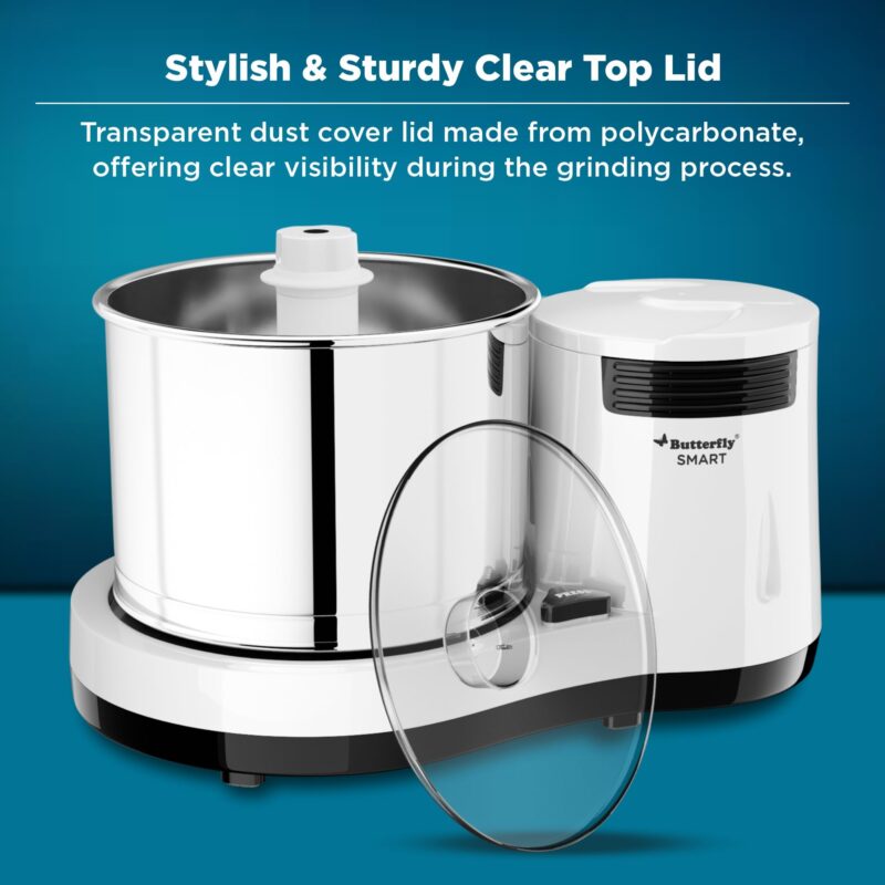 Butterfly Smart 2 Litres Table-Top Wet Grinder|150 Watts|Shockproof ABS Body| Coconut Scrapper Attachment|2 stones with 4-Way Grinding| Stainless Steel Drum | 2 Years Manufacturer's Warranty | White - Image 5