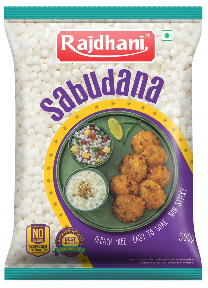 Rajdhani Sabudana 500g | Tapioca Pearls | Ideal for Fasting, Khichdi, Kheer, Vrat Recipes | Gluten-Free | Energy Rich & Easily Digestible