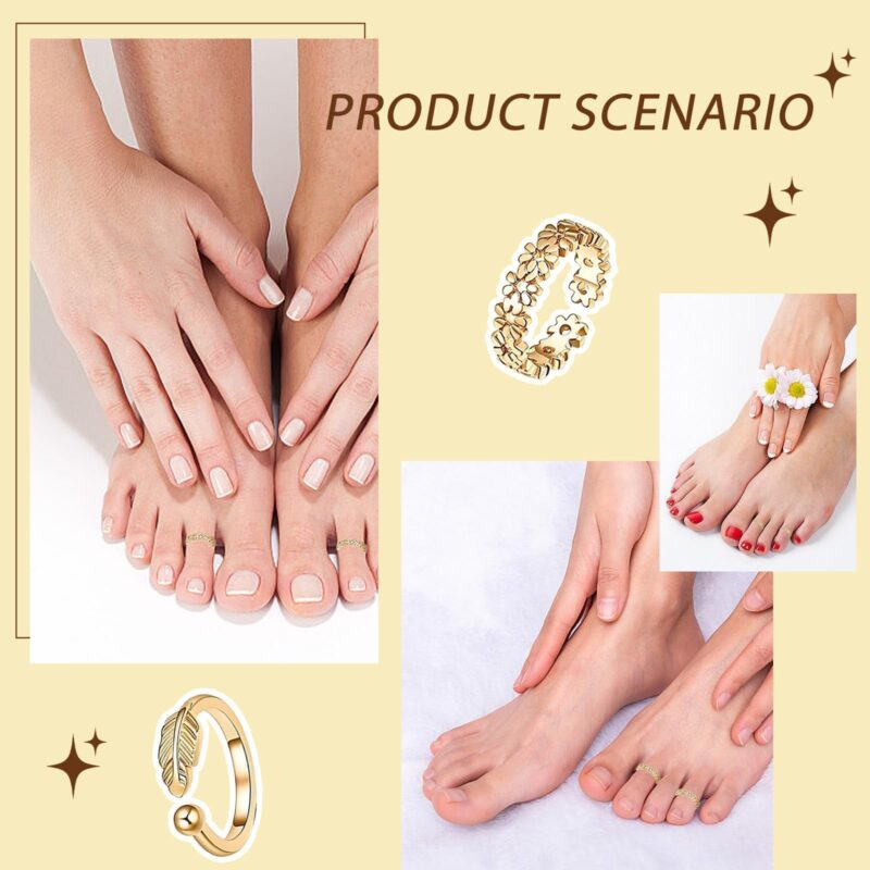 Urvara 12 PCS Toe Rings, Adjustable Rings Set for Women, Stackable Gold Toe Rings for Daily Wear and Beach Parties, Fashion Jewelry Accessories for Gift Giving - Image 3