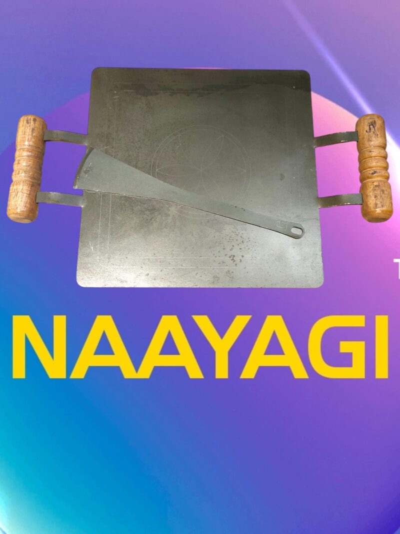 NAAYAGI - Pure Iron Tawa, PATHRI TAWA with Double Wooden Handle, 12 Inch, 5.1 mm Thick Approx for dosa, roti, (Square TAWA - 12 INCH, 5.1 MM Thick) - Image 2
