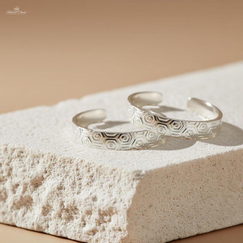 Silver Chest Silver Toe Rings for Women Silver 925 - Elegant And Comfortable 3D Self Design Simple Toe Ring Silver Bands For Girls - Image 4