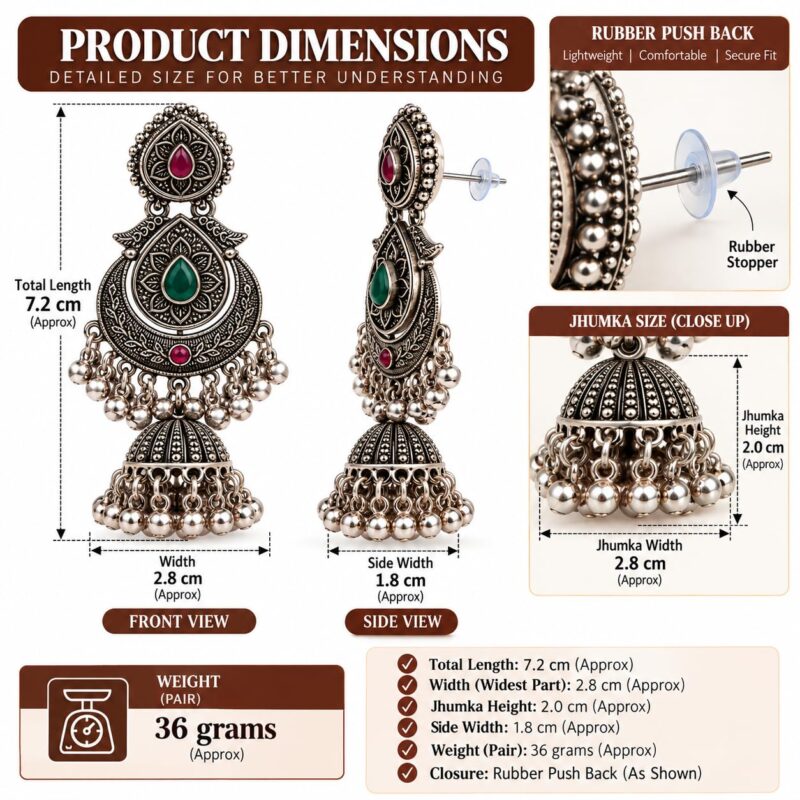Oxidised Jhumka Earrings for Women, Traditional Indian Ethnic Jewellery, Long Jhumki Earrings for Festive, Wedding, Diwali. - Image 7