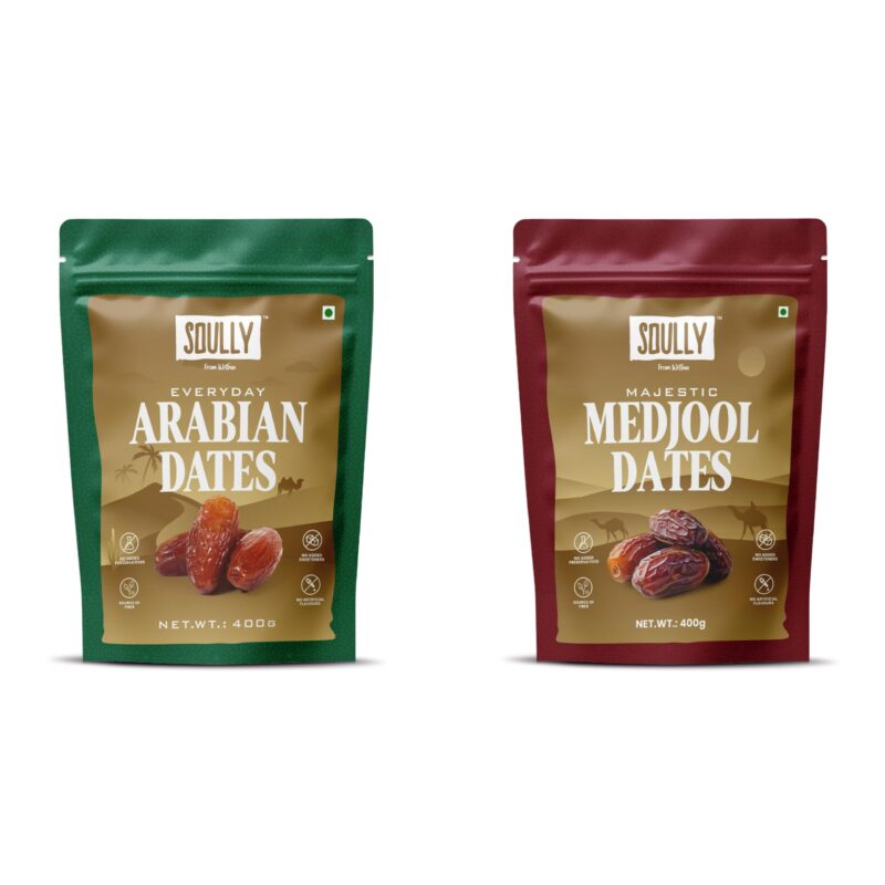 Soully Medjool & Arabian Dates 400g (Pack of 2) | Soft Khajoor Combo