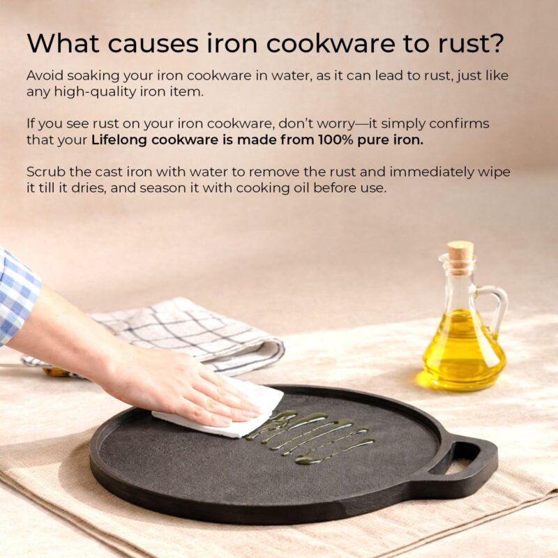 Lifelong Cast Iron 2-in-1 Dosa Tawa & Grill with Wooden Spatula (30cm) | Double-Sided Tawa/Pan for Roti, Dosa, Chapati, Fish & Steak | Naturally Nonstick, Gas & Induction Cookware | Reversible Cooking - Image 2