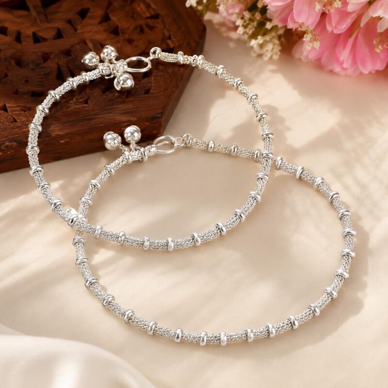 Classic Design Girls Women's Anklets Payal Ghungroo, Silver Plated and Brass, Stylish, Pack of 2 pieces - Image 5