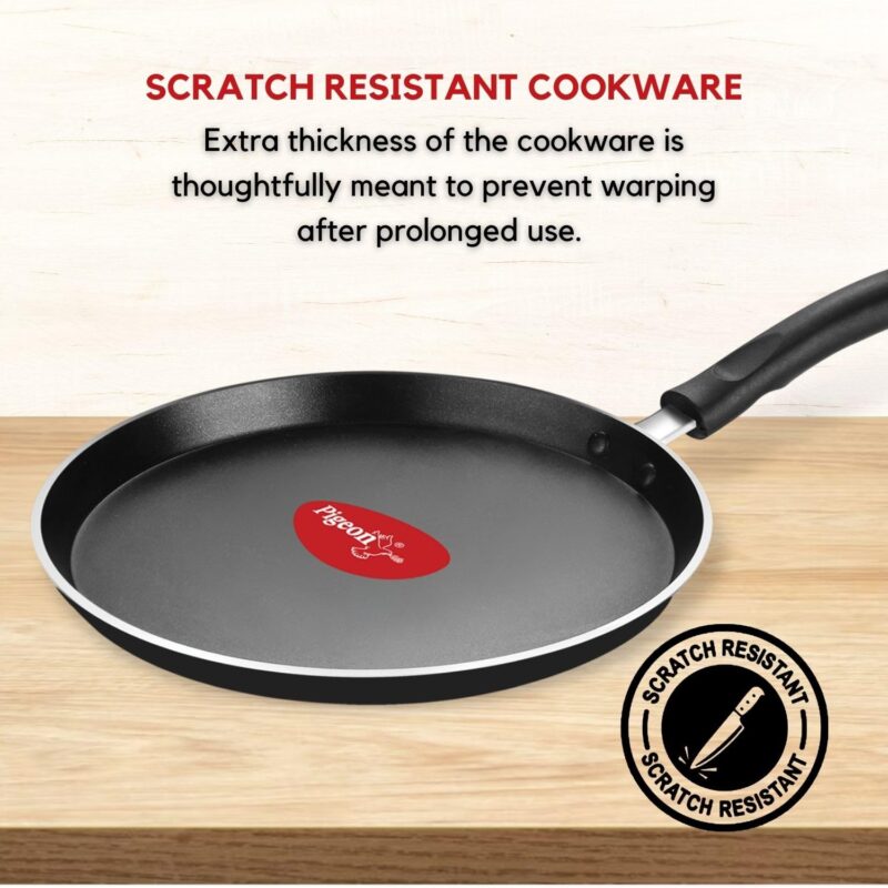 Pigeon Mio Nonstick Aluminum Cookware Gift Set, Includes Flat Tawa, Fry Pan, Kadai with Glass Lid, Kitchen Tool Set, Black, 8 Pieces - Image 4