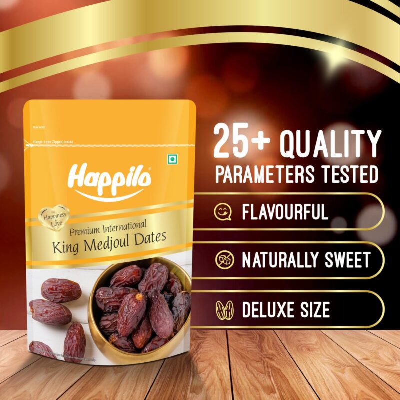 Happilo Premium International King Medjoul Dates 200g | Khajur, Khajoor | Dry Fruits | Dates in Fresh | Healthy Snacks | Dry Dates | Soft Chewy Texture | Sweet Caramel Taste - Image 4