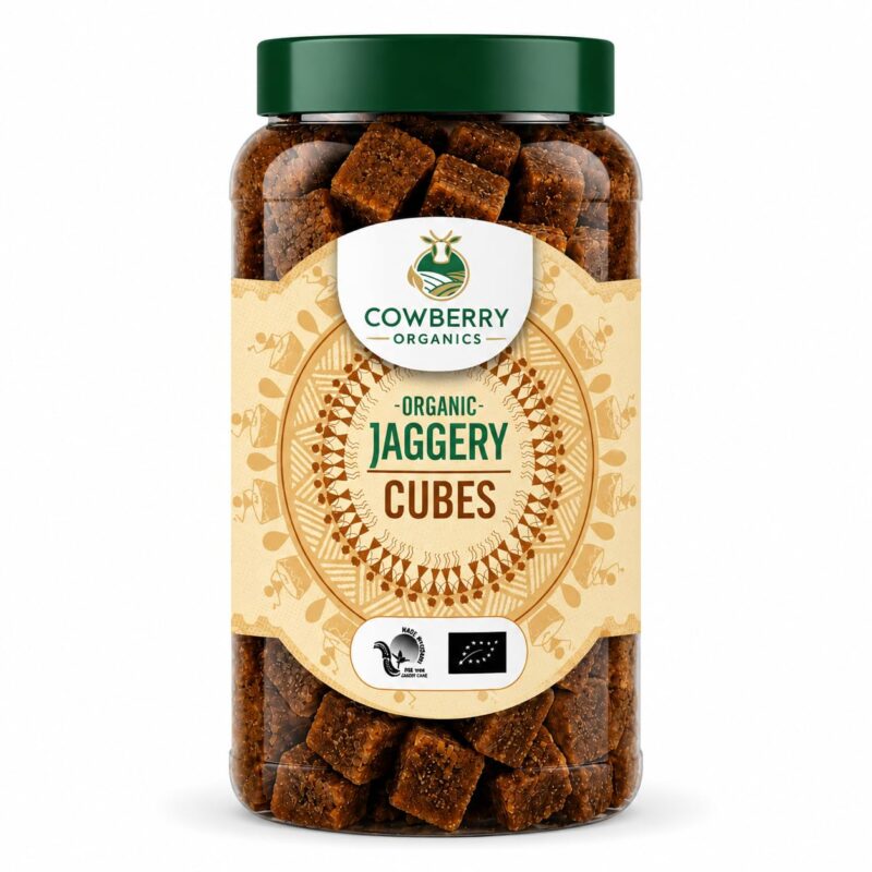 COWBERRY Organic Jaggery Cubes/Desi Gud Cubes, Pre-Portioned Sulphurless Sugarcane | NPOP India, NOP USDA, EU Organic Certified | Lab-Tested 252+ Chemicals & Glyphosate Free | No Bleaching (500 g)