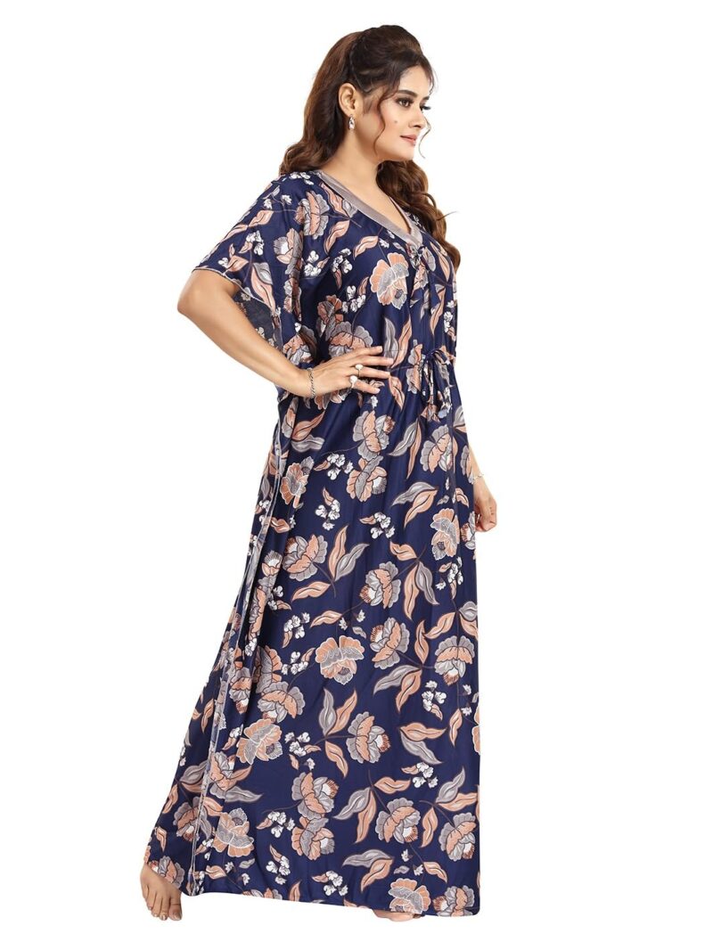 Gutthi Women's Kaftan Nighty | Printed | Sarena Fabric | V Shaped Neck Nightwear | Nightdress for Girl | Comfort wear Nighty (Blue Floral, Free Size) - Image 3