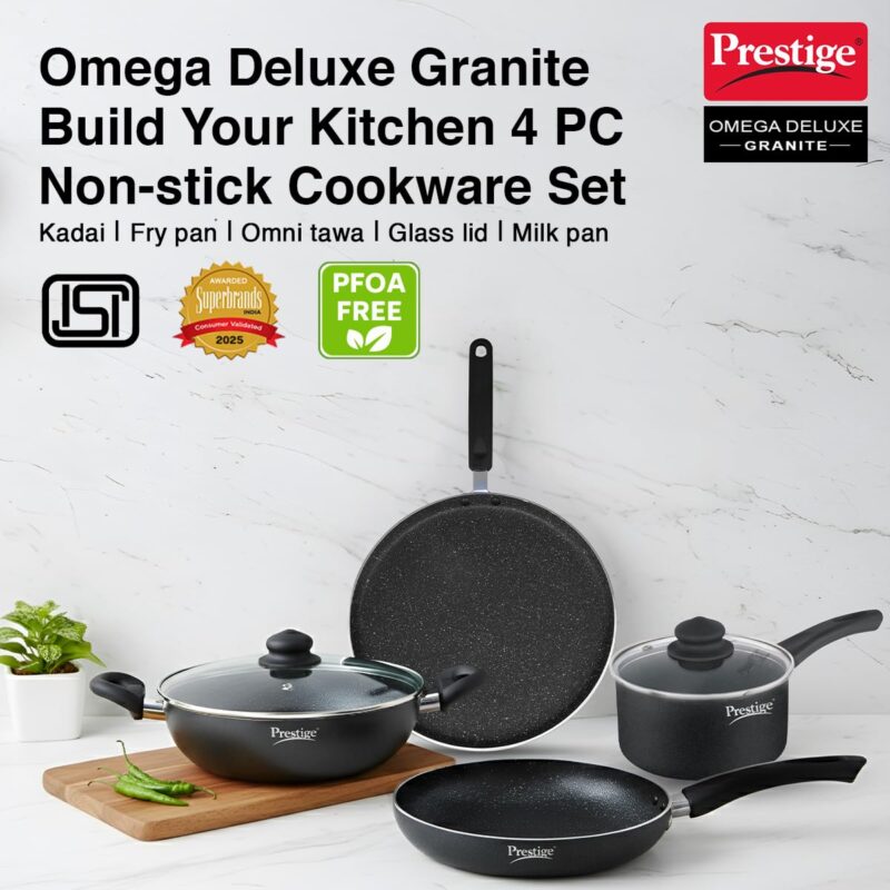 Prestige Omega Granite Aluminium Kitchen Set, 4-Pieces, Black - Image 2