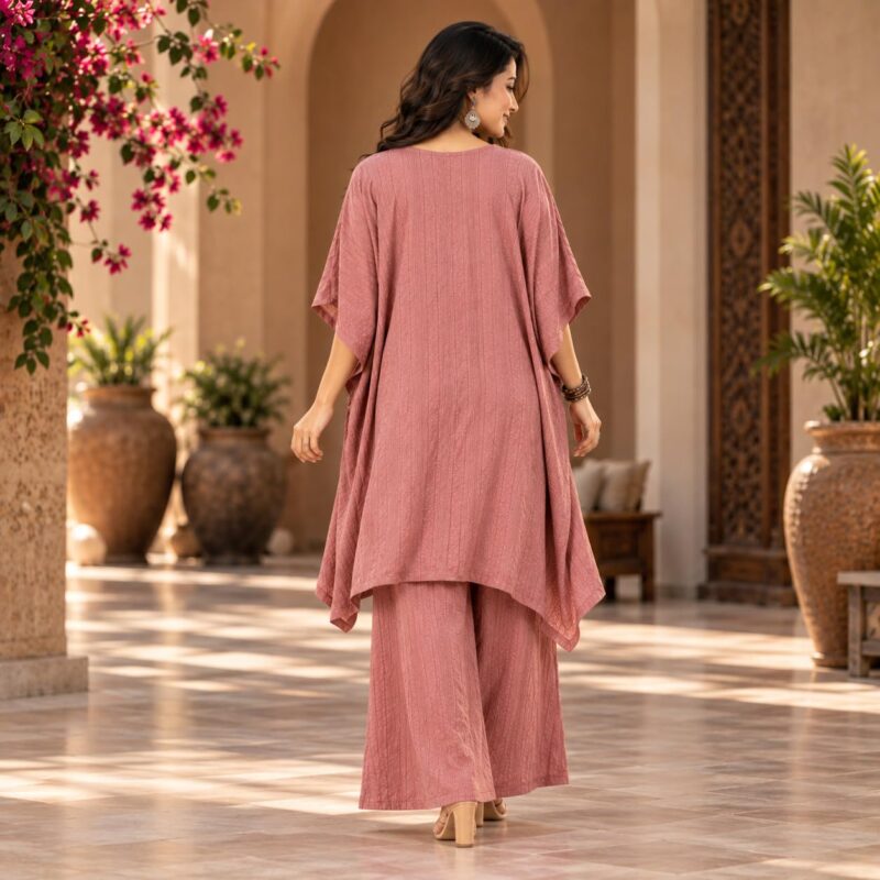 Women's Pure Cotton Kaftan Co-ord Set, Asymmetric Hem - Image 2