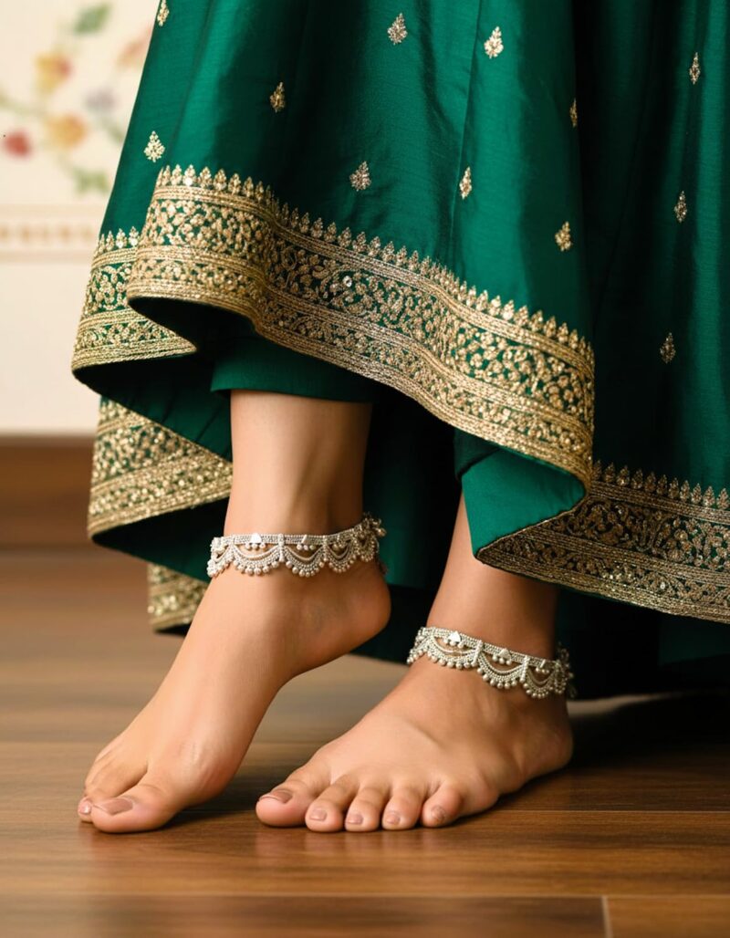 WomenSky Silver Payal Anklet for Women | 10 Inches Length | Fancy Chain Design Painjan with Ghungroo Bells