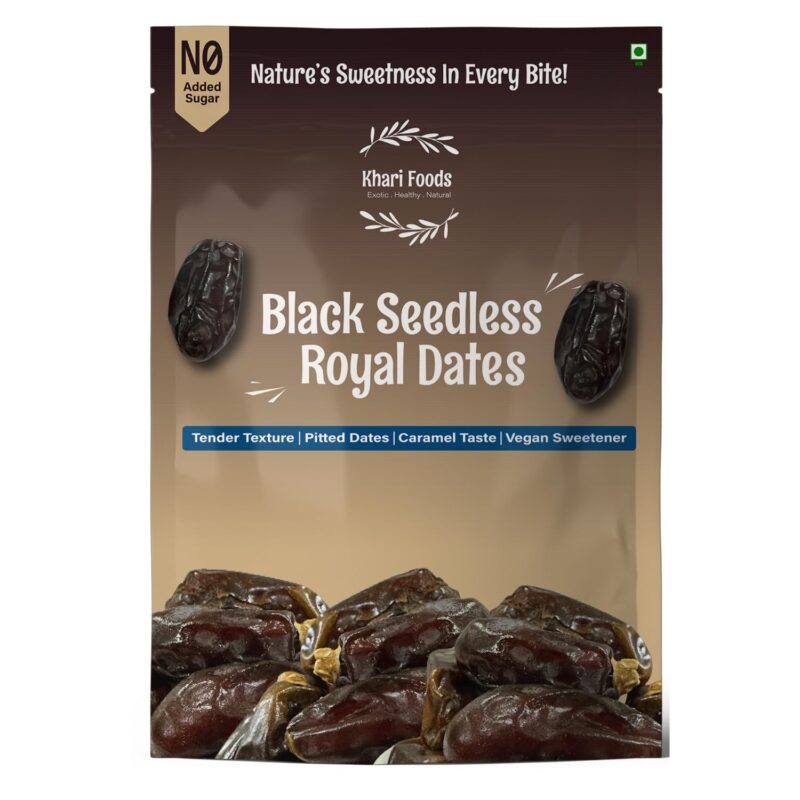 Khari Foods – Premium Black Royal Seedless Dates– 400g Khajoor – High Fibre, No Added Sugar, No Preservatives, Easy to Consume – Soft Healthy Dates for Energy, Immunity Support and Everyday Wellness