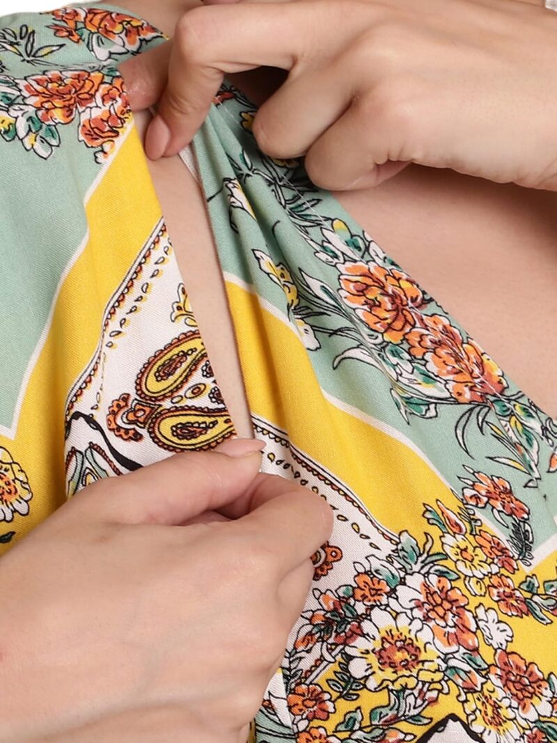 Secret Wish Yellow & Purple Printed Maternity Kaftan (Multi-Color Pack of 2) Free Size/Feeding/Nursing/Zipper/Drawstring/Full Length - Image 5