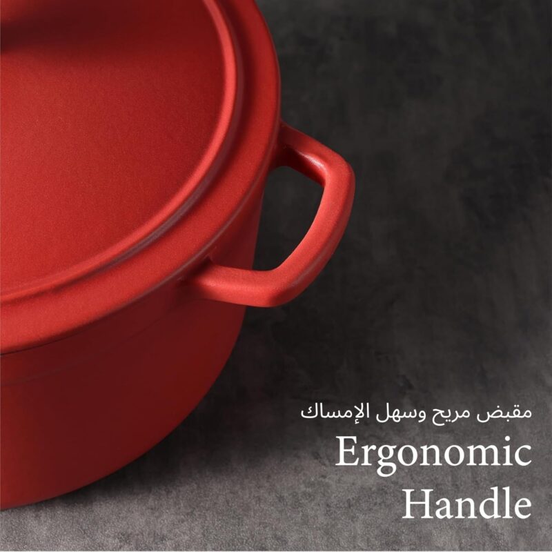 CAROTE Dutch Oven 4.7L Enameled Cast Iron Pot with Lid, Biryani, Red - Image 6