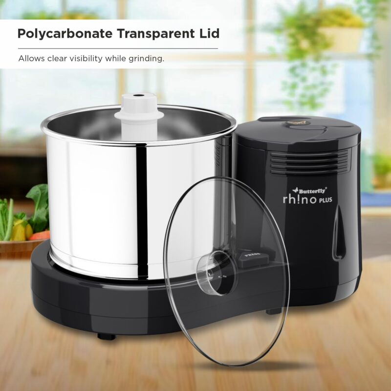 Butterfly Rhino Plus 2 Litres Table-Top Wet Grinder | 150 Watts | Shockproof ABS Body | Coconut Scrapper Attachment | Dough Kneader | Stainless Steel Drum | 2 Years Manufacturer's Warranty | Grey - Image 5