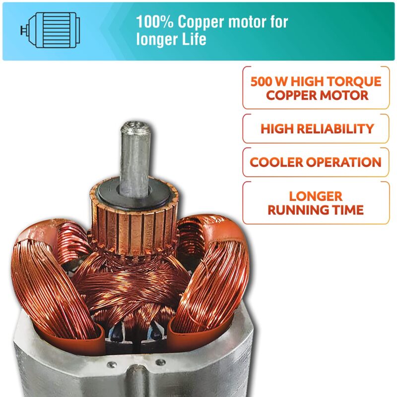 USHA Rapidmix 500-Watt Copper Motor Mixer Grinder With 3 Jars And 2 Years Product Warranty & 5 Years Motor Warranty (Sea Green/White), 500 Watt - Image 3