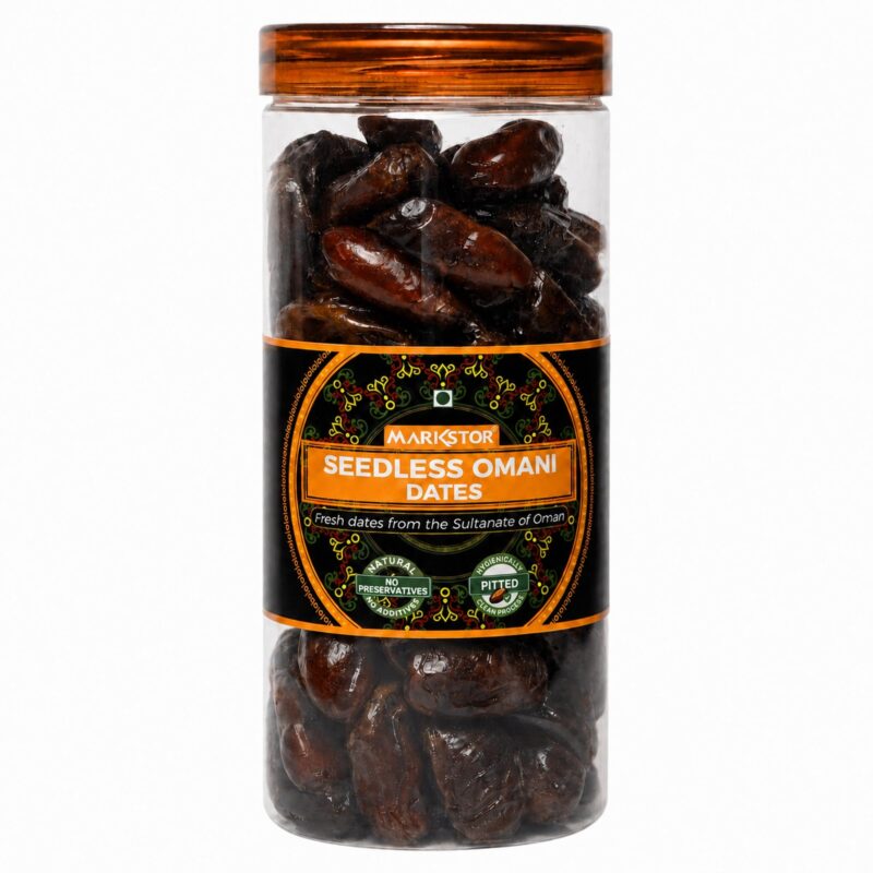 Markstor Seedless Omani Dates (Khajoor/Khajur) - 500 g Jar - Soft Pitted Dates from Oman - No Added Sugar, Dry Fruits, Vegan, Gluten Free