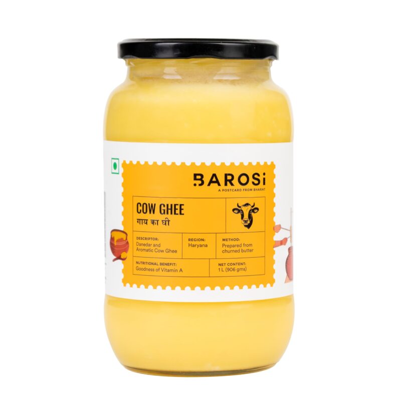 BAROSI Cow Ghee 1 Litre | Danedar Ghee | Lab Tested | Grass-Fed Cow | Naturally Rich In Good Fats & Antioxidants | Suitable for Daily Cooking | Rich Aroma, Golden Colour | Glass Jar(1000 ml)
