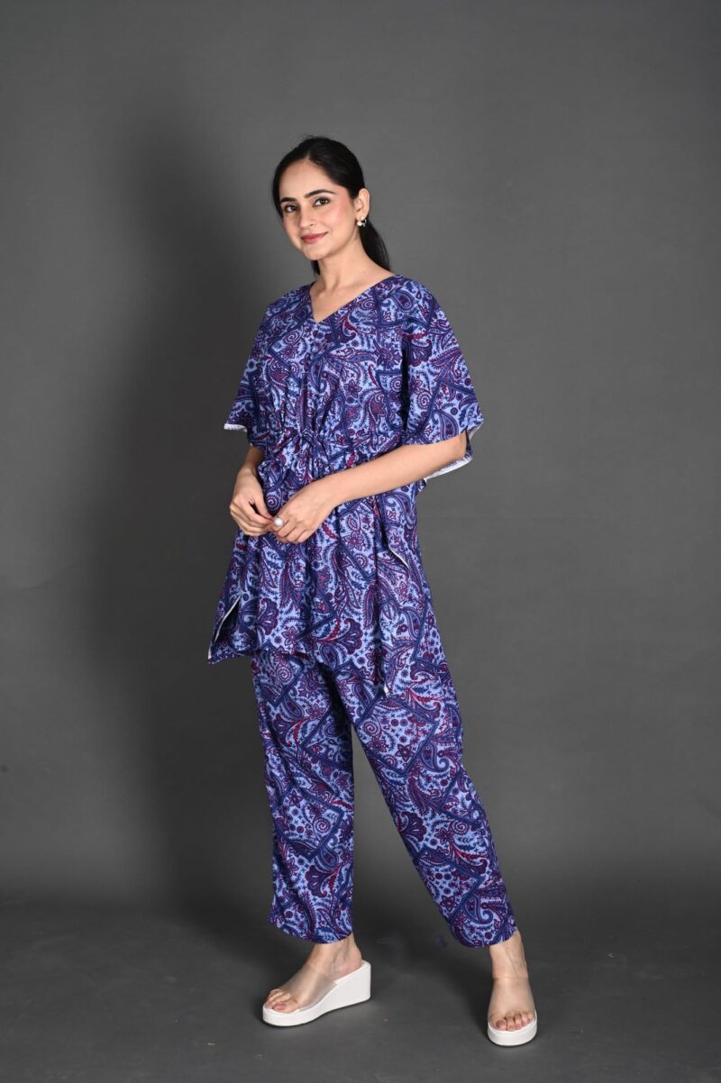 Bresdk Women's Cotton Printed Night Suit Kaftan Style Pyjama Co Ord Set for Women, Night Dress 2-Piece Outfits Pajama Wear - Free Size (Blue, Free Size) - Image 6