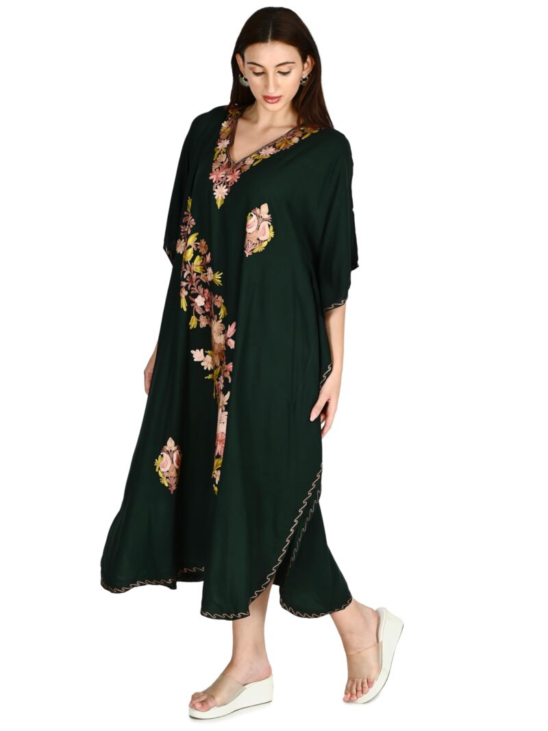 TVAREETAZ Women Kashmiri Rayon Cotton Long Kaftan, Soft Fabric Blend, Free Size, Relaxed Fit (TAZ126) Multicolour - Image 2