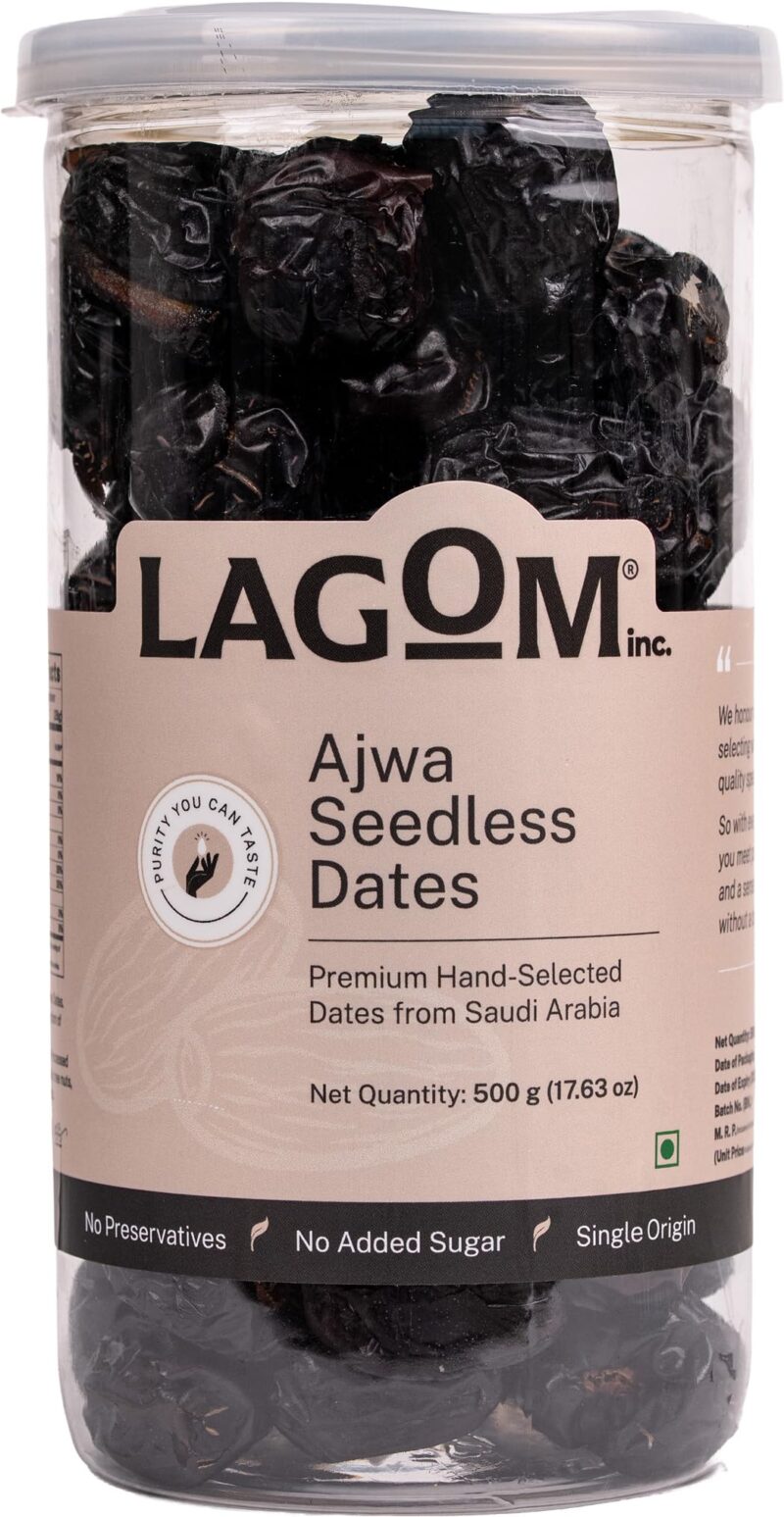 Lagom Ajwa Seedless Dates 500g | Premium Pitted Saudi Khajoor | Soft, Naturally Sweet & Ready to Eat | No Added Sugar, No Preservatives | Vegan, Gluten Free, Non-GMO