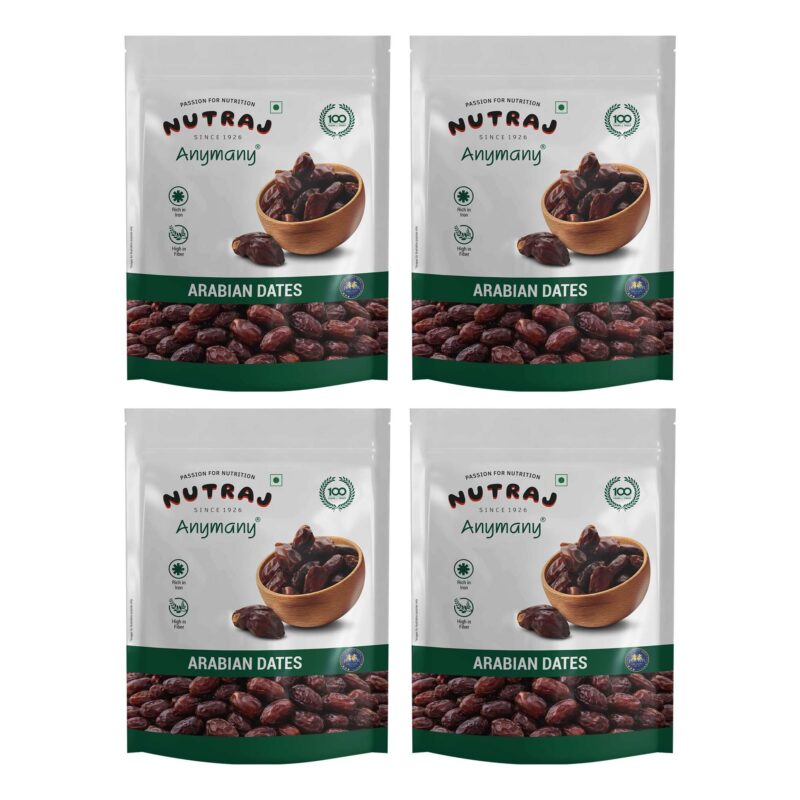 Nutraj UAE Arabian Dates 2kg (500g X 4) Pouch | Khajur | Dry Fruits and Nuts | Grocery
