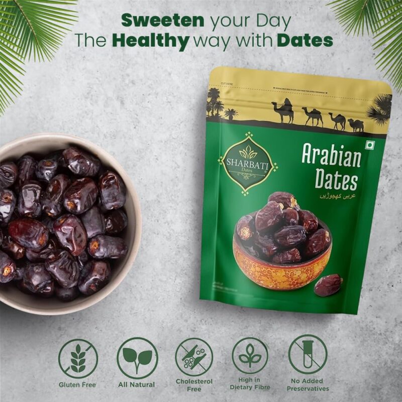 SHARBATI DATES Premium Arabian Dates 500Gm With High In Fibre & Rich Source Of Iron|Gluten Free|No Preservatives|100% Vegan|Wet Khajoor|Khajur|Date Fruits - Fresh - Image 4