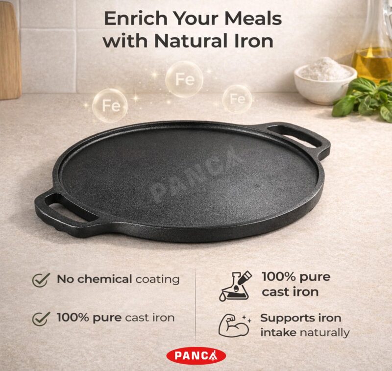 PANCA Pre-Seasoned Cast Iron Dosa Tawa 30 cm | Heavy Roti/Chapati Tawa for Gas & Induction | Chemical-Free, Naturally Non-Stick Pan (2 in 1 Grill Tawa) - Image 8