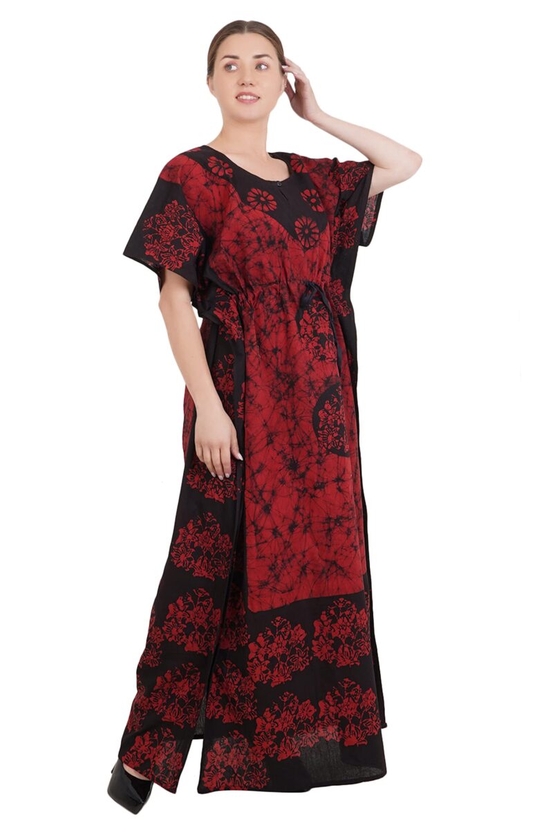 Onekbhalo Women's Cotton Kaftan Floral Maxi Nighty (Free Size, Maroon) - Image 2