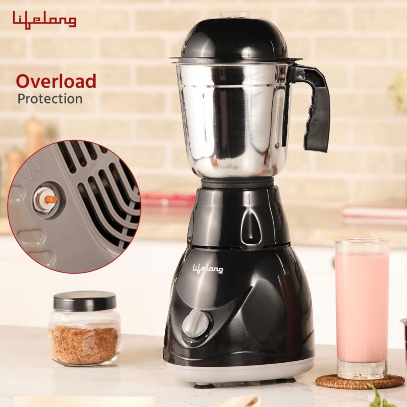 Lifelong LLMG23 Power Pro 500-Watt Mixer Grinder with 3 Jars (Liquidizing, Wet Grinding and Chutney Jar), Stainless Steel blades, 1 Year Warranty (Black) - Image 8