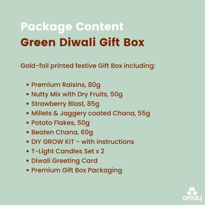 Omay Foods 10 Pcs Green Diwali Gift Box I Diwali Hamper for Corporates & Clients I Diwali Gift for Friends & Family I Roasted Dryfruits, Healthy Snacks, DIY Grow Kit, Candles I Premium Festive Hamper - Image 7