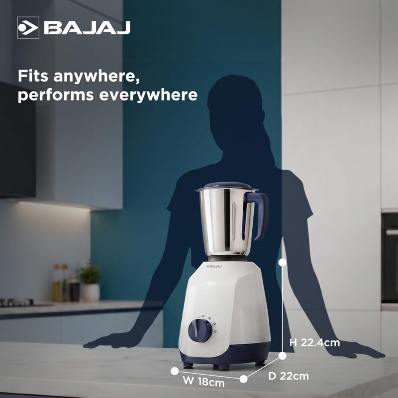 Bajaj Ninja Series Grace 500W Mixer Grinder | Mixie For Kitchen With Duracut® Blades | 2-In-1 Blade Function For Dry & Wet Grinding | 2 Mixie Jars | 5-Yr Motor Warranty 【Midnight Blue】 - Image 6