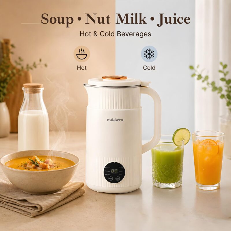 The Better Home Fumato 800ml Automatic Nut Milk Maker & Soup Maker | 6 Presets for Vegan Milk (Almond, Soy, Oat), Smoothies & Purees | 600W Fast Heating, 304 Stainless Steel Interior, 1 Year Warranty - Image 3