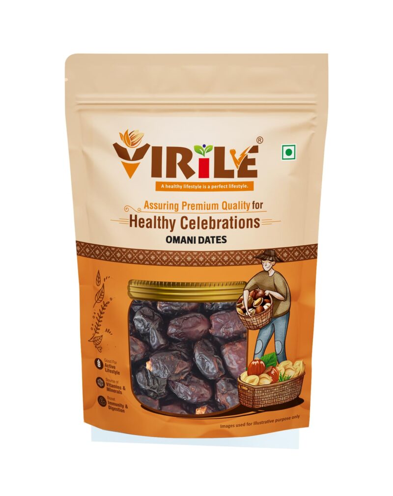 VIRILE Premium Omani Dates 200g | Khajur, Khajoor | Dry Fruits | Healthy Snacks | Dry Dates | No Preservatives