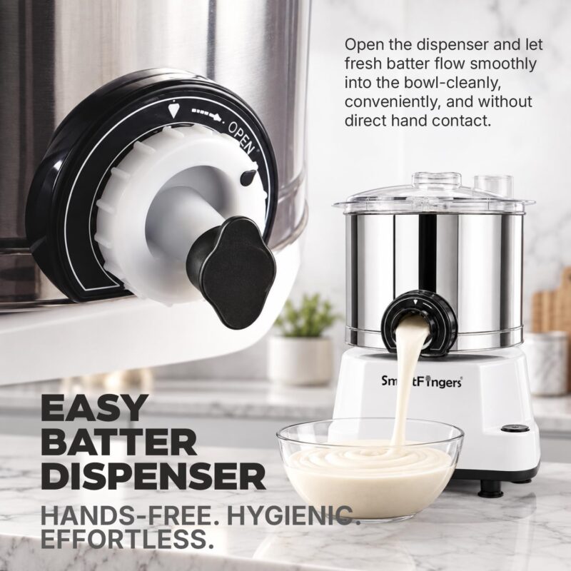 SmartFingers Comfort Plus Table Top Magic Wet Grinder 230V 50hz, 2 Liter, White, 2 Stone - Image 4